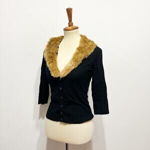 White House Black Market fur collared cardigan sweater Size Small
